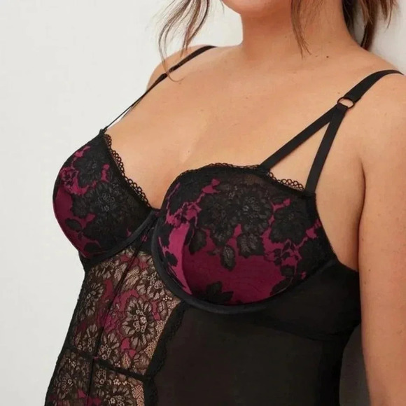 Torrid Black/Pink Lace Boudoir Underwire Bodysuit 0 - Picture 4 of 6